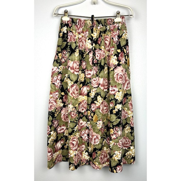 Vintage Connections Rose Floral Pleated Midi Skirt Sz Medium Pink Green Cottage - Picture 5 of 7